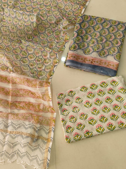HAND BLOCK PRINTED KOTA DORIYA SUIT WITH KOTA DORIYA DUPPATA (FKS110)