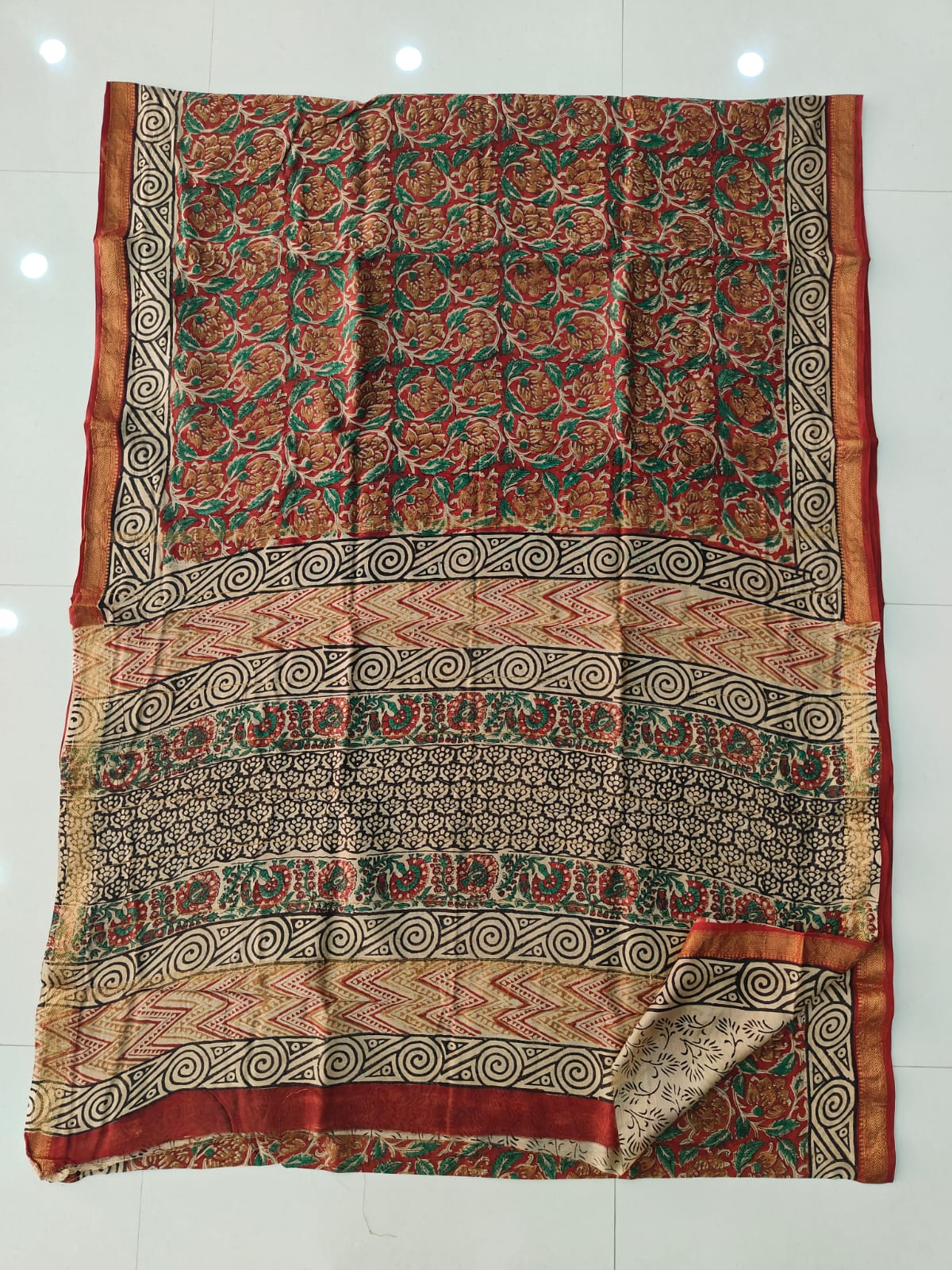 Jaipuri Hand Block Bagru Printed Maheshwari Silk Saree With Blouse (MSS165)