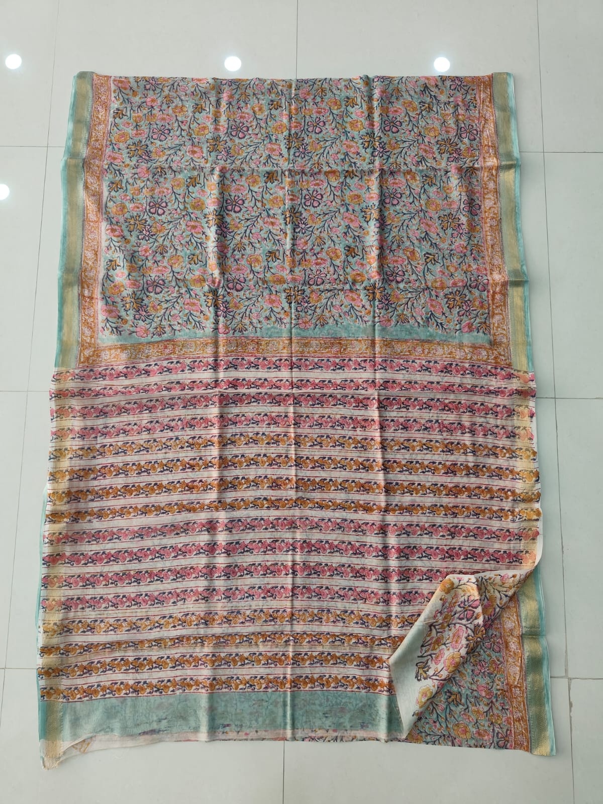 Jaipuri Hand Block Bagru Printed Maheshwari Silk Saree With Blouse (MSS167)