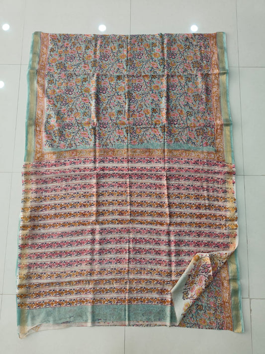 Jaipuri Hand Block Bagru Printed Maheshwari Silk Saree With Blouse (MSS167)