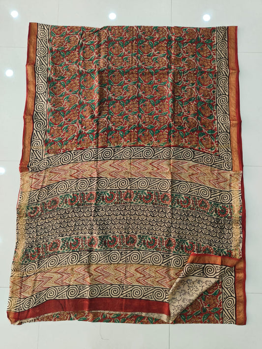 Jaipuri Hand Block Bagru Printed Maheshwari Silk Saree With Blouse (MSS165)