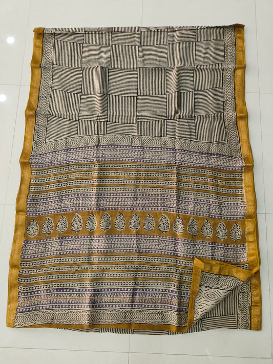 Jaipuri Hand Block Bagru Printed Maheshwari Silk Saree With Blouse (MSS170)