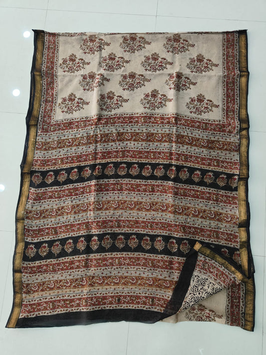 Jaipuri Hand Block Bagru Printed Maheshwari Silk Saree With Blouse (MSS171)