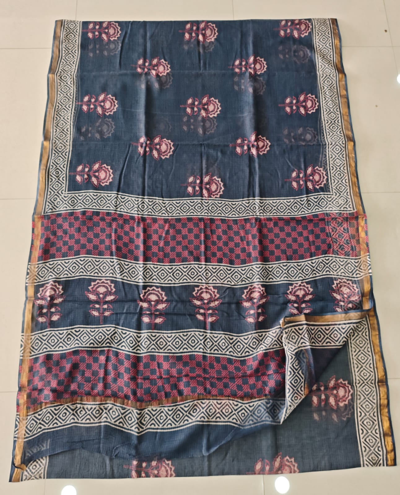 Jaipuri Block Printed Cotton Kota Doriya Saree (CIS146)