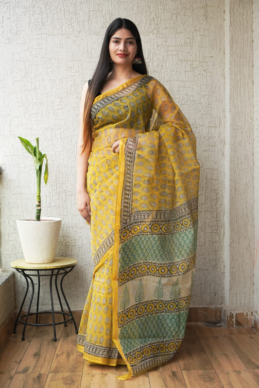 Jaipuri Block Printed Cotton Kota Doriya Saree (CIS163)