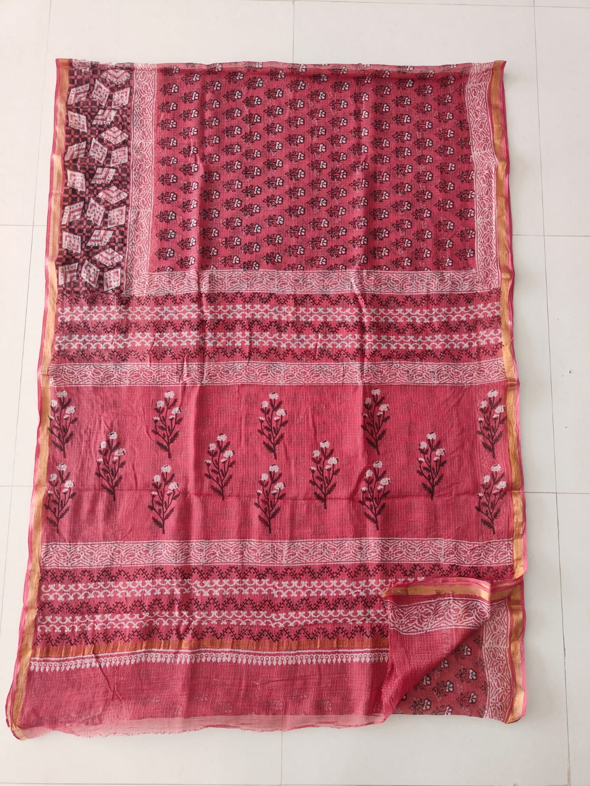 Jaipuri Block Printed Cotton Kota Doriya Saree (CIS152)