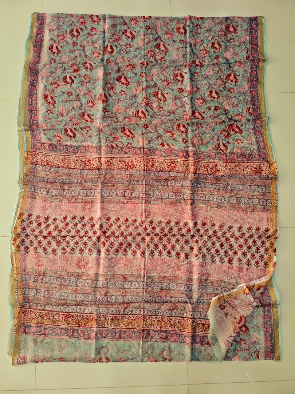 Jaipuri Block Printed Cotton Kota Doriya Saree (CIS154)