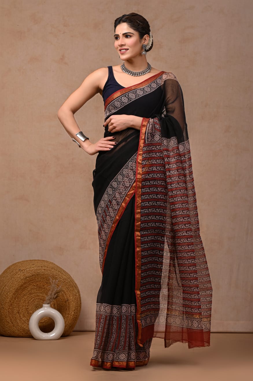 Jaipuri Block Printed Cotton Kota Doriya Saree (CIS158)