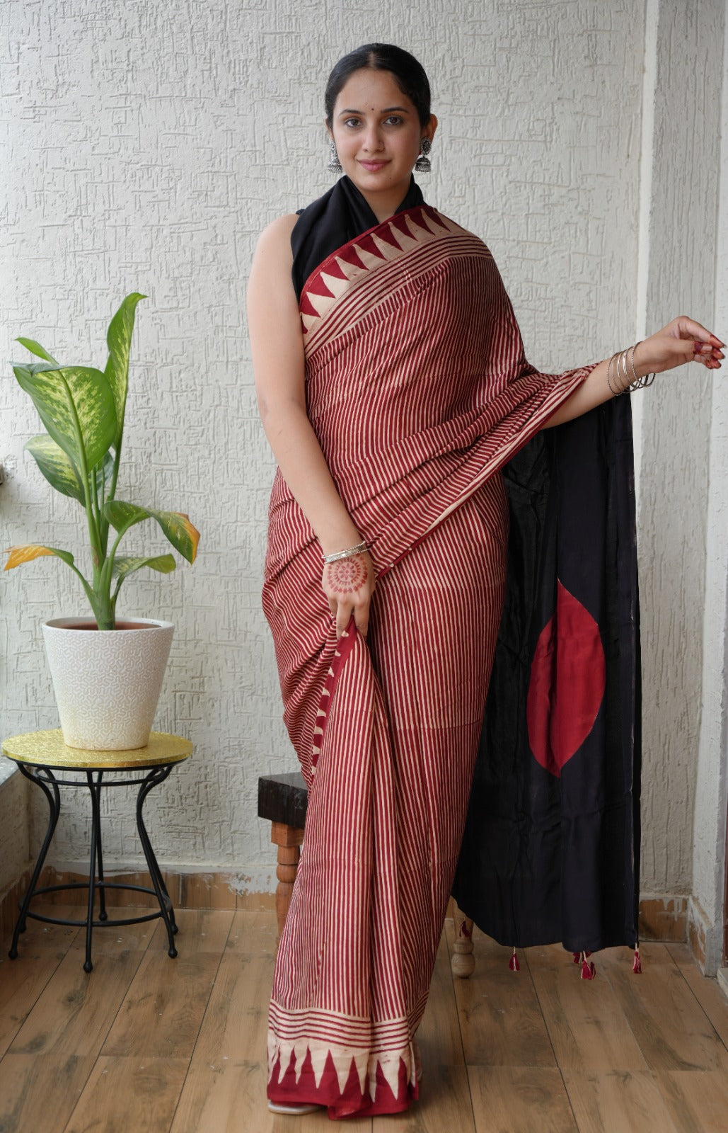 HAND BLOCK PRINTED AJRAKH MODAL SILK SAREE (CIG135)