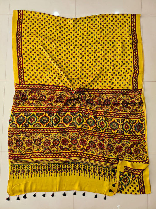 HAND BLOCK PRINTED AJRAKH MODAL SILK SAREE (CIG136)