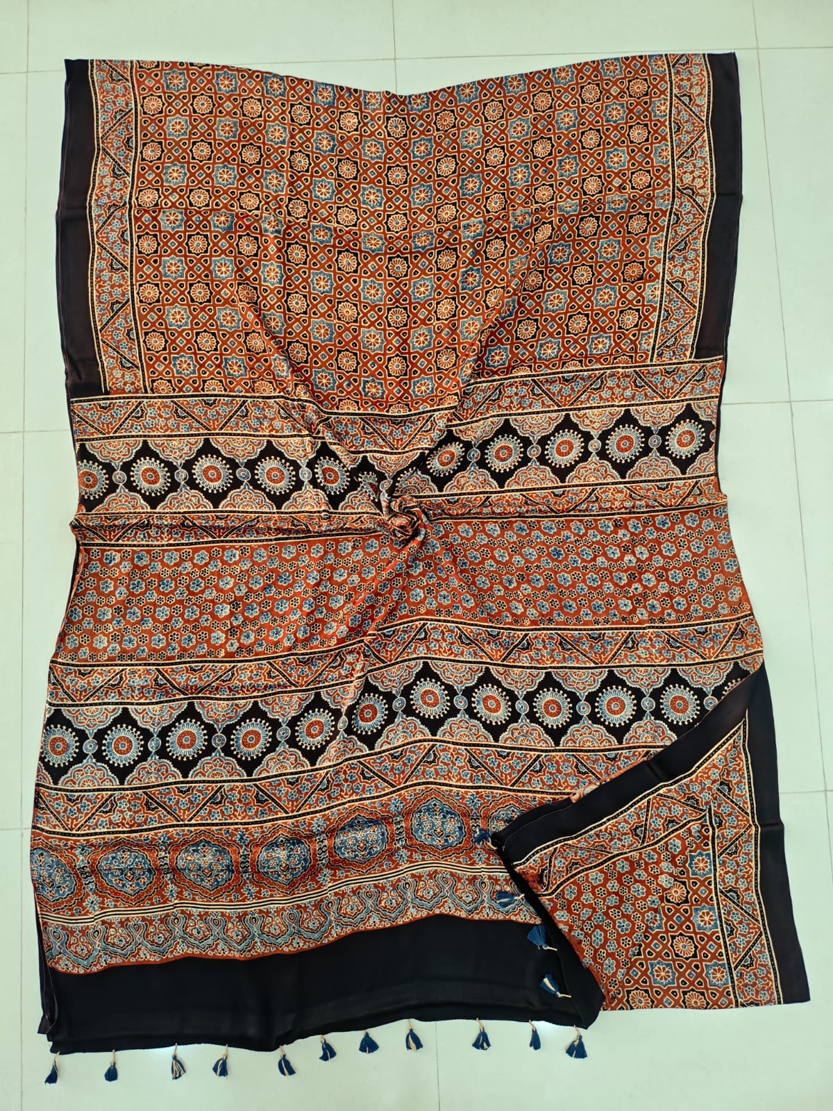 HAND BLOCK PRINTED AJRAKH MODAL SILK SAREE (CIG141)