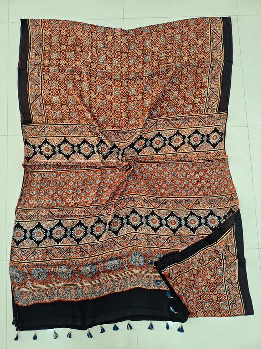 HAND BLOCK PRINTED AJRAKH MODAL SILK SAREE (CIG141)