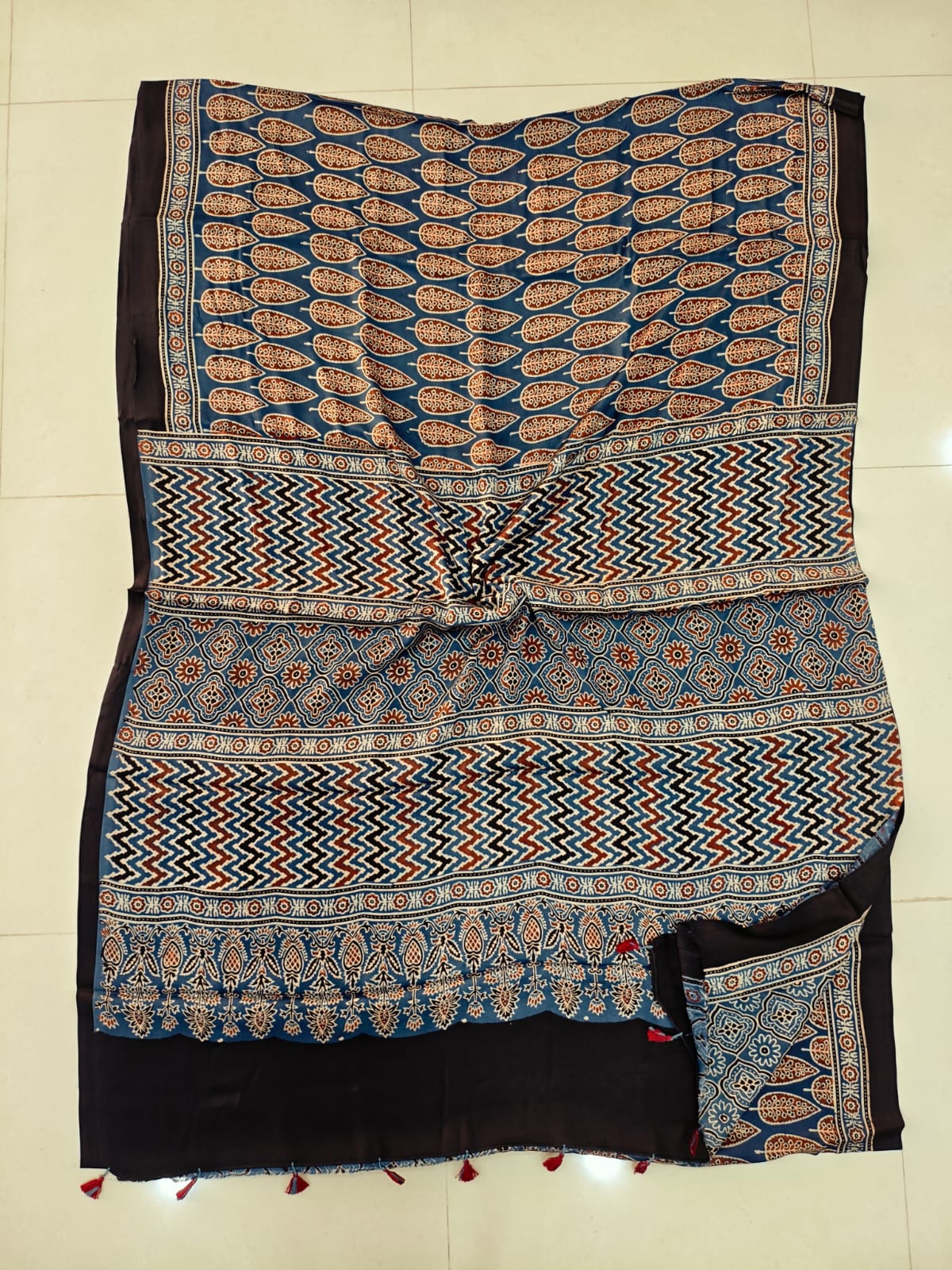 HAND BLOCK PRINTED AJRAKH MODAL SILK SAREE (CIG144)