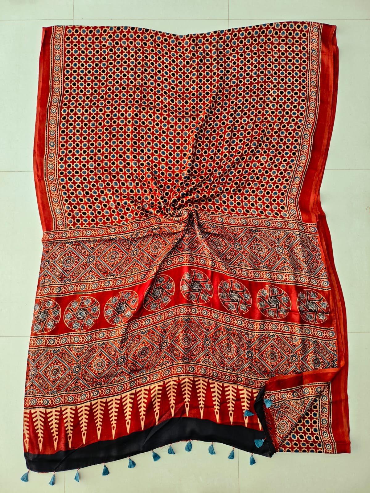 HAND BLOCK PRINTED AJRAKH MODAL SILK SAREE (CIG153)