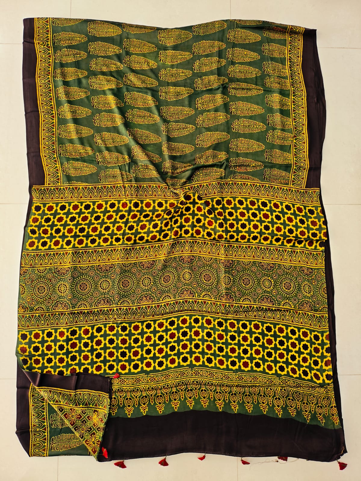 HAND BLOCK PRINTED AJRAKH MODAL SILK SAREE (CIG159)