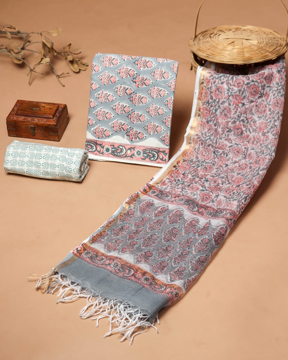 JAIPURI BLOCK PRINTED COTTON SUIT WITH KOTA DUPPATA (CKS139)