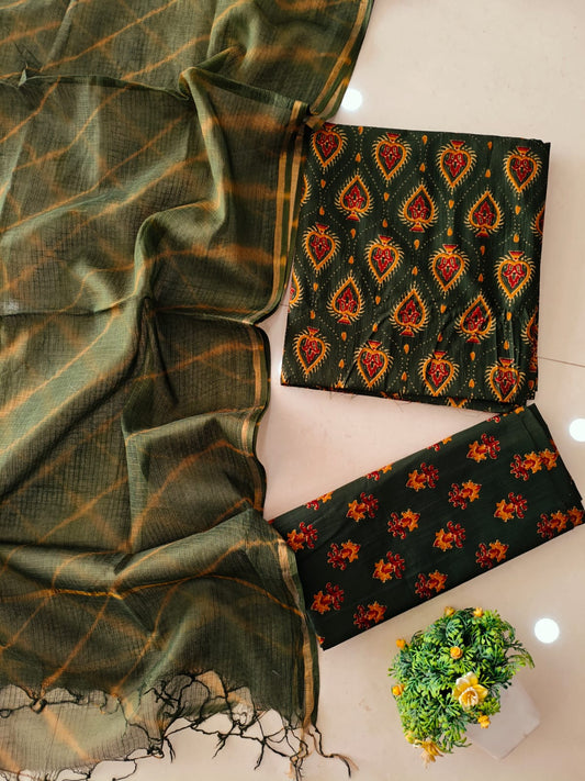 JAIPURI BLOCK PRINTED COTTON SUIT WITH KOTA DUPPATA (CKS148)