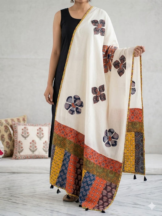 Ajrakh Patch Work And Hand Mirror Work Dupatta (ACSY3)