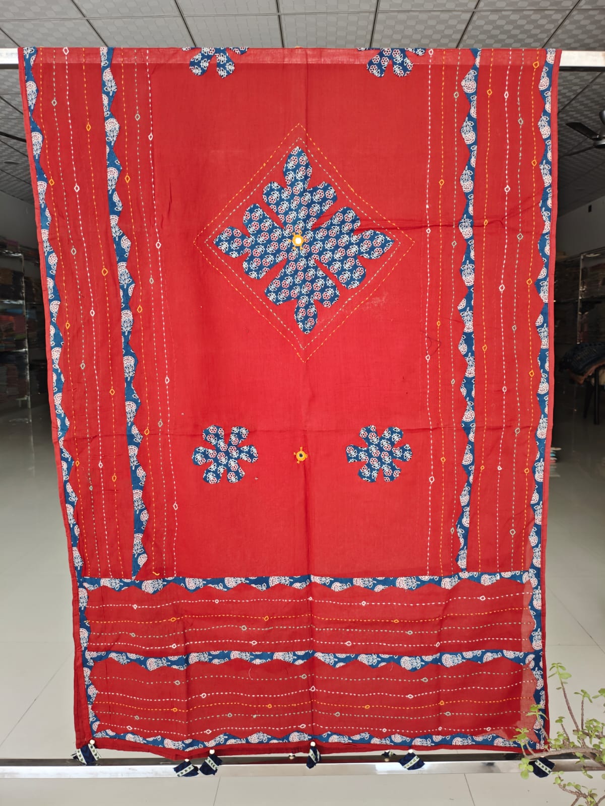 Ajrakh Patch Work And Hand Mirror Work Dupatta (ACSY12)