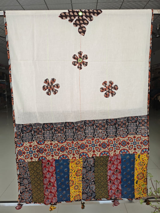 Ajrakh Patch Work And Hand Mirror Work Dupatta (ACSY13)