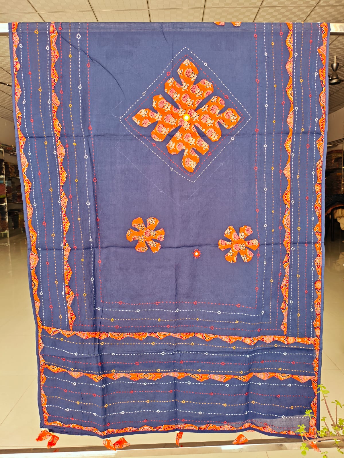 Ajrakh Patch Work And Hand Mirror Work Dupatta (ACSY14)