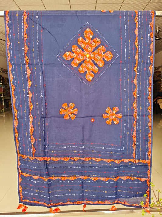 Ajrakh Patch Work And Hand Mirror Work Dupatta (ACSY14)