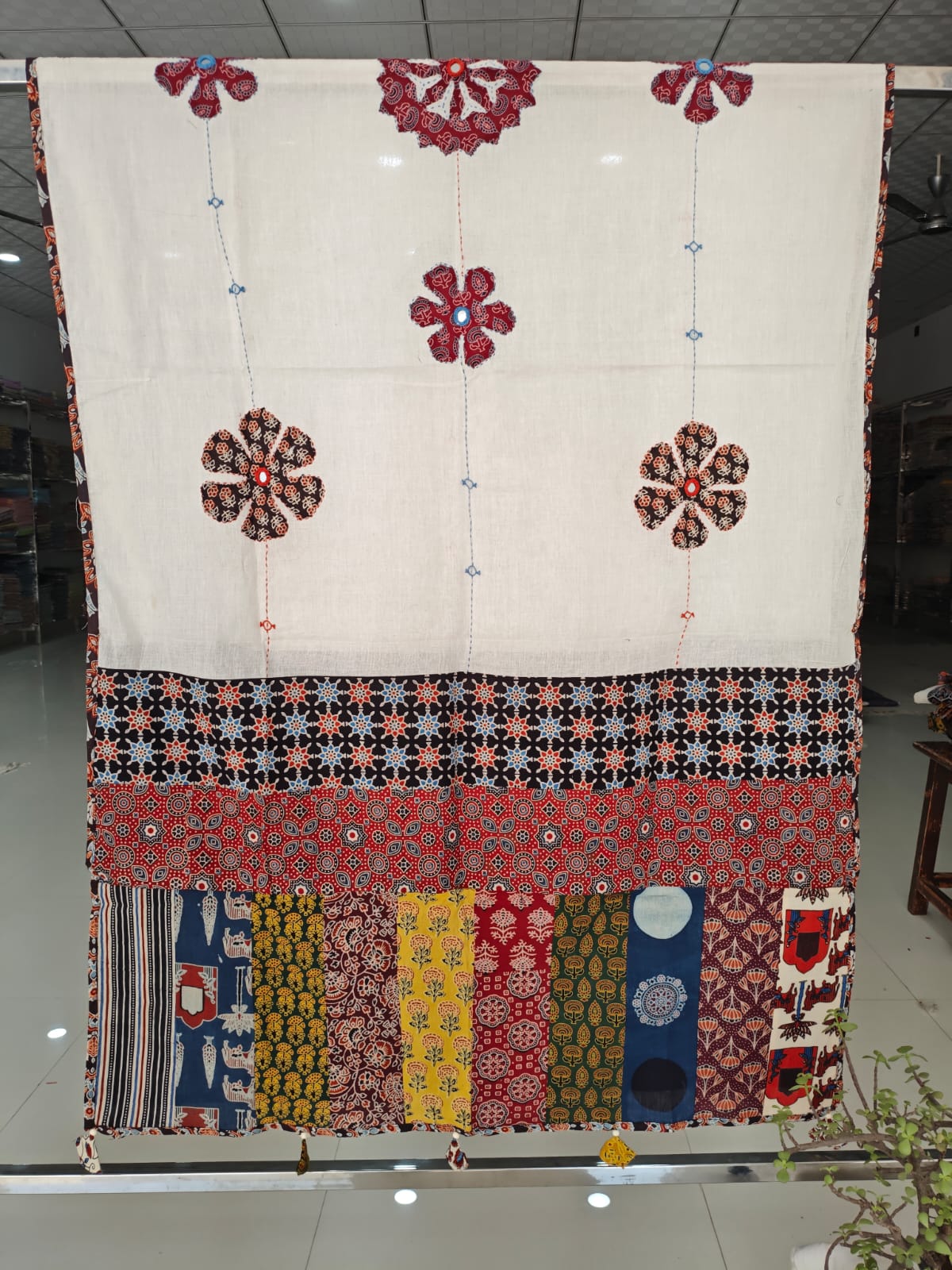 Ajrakh Patch Work And Hand Mirror Work Dupatta (ACSY16)