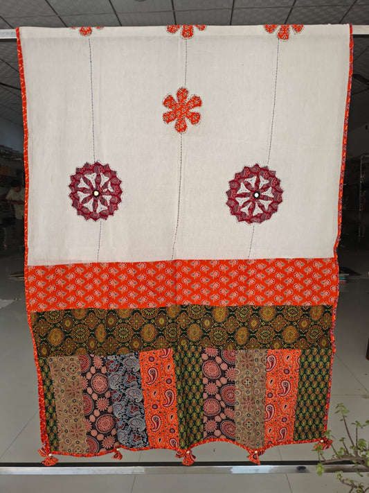 Ajrakh Patch Work And Hand Mirror Work Dupatta (ACSY19)