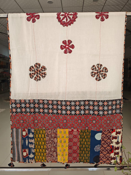 Ajrakh Patch Work And Hand Mirror Work Dupatta (ACSY17)