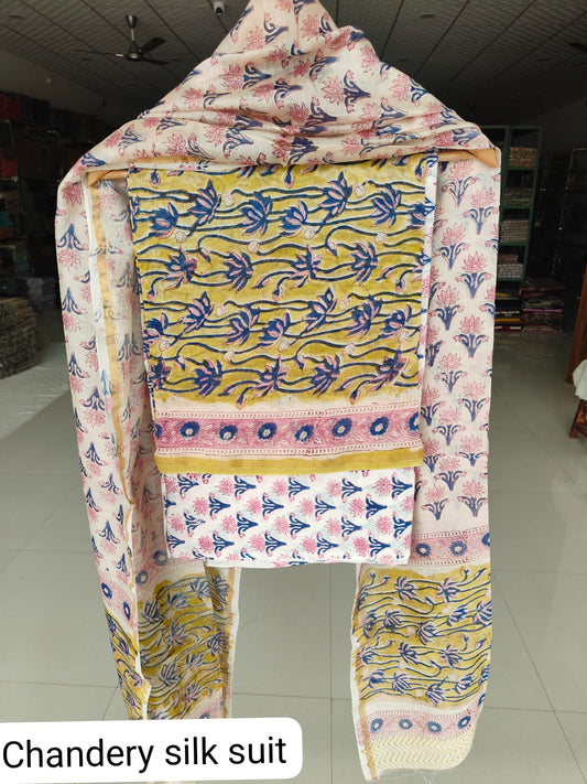 Jaipuri Block Printed Chanderi Silk Suits (CIN94)