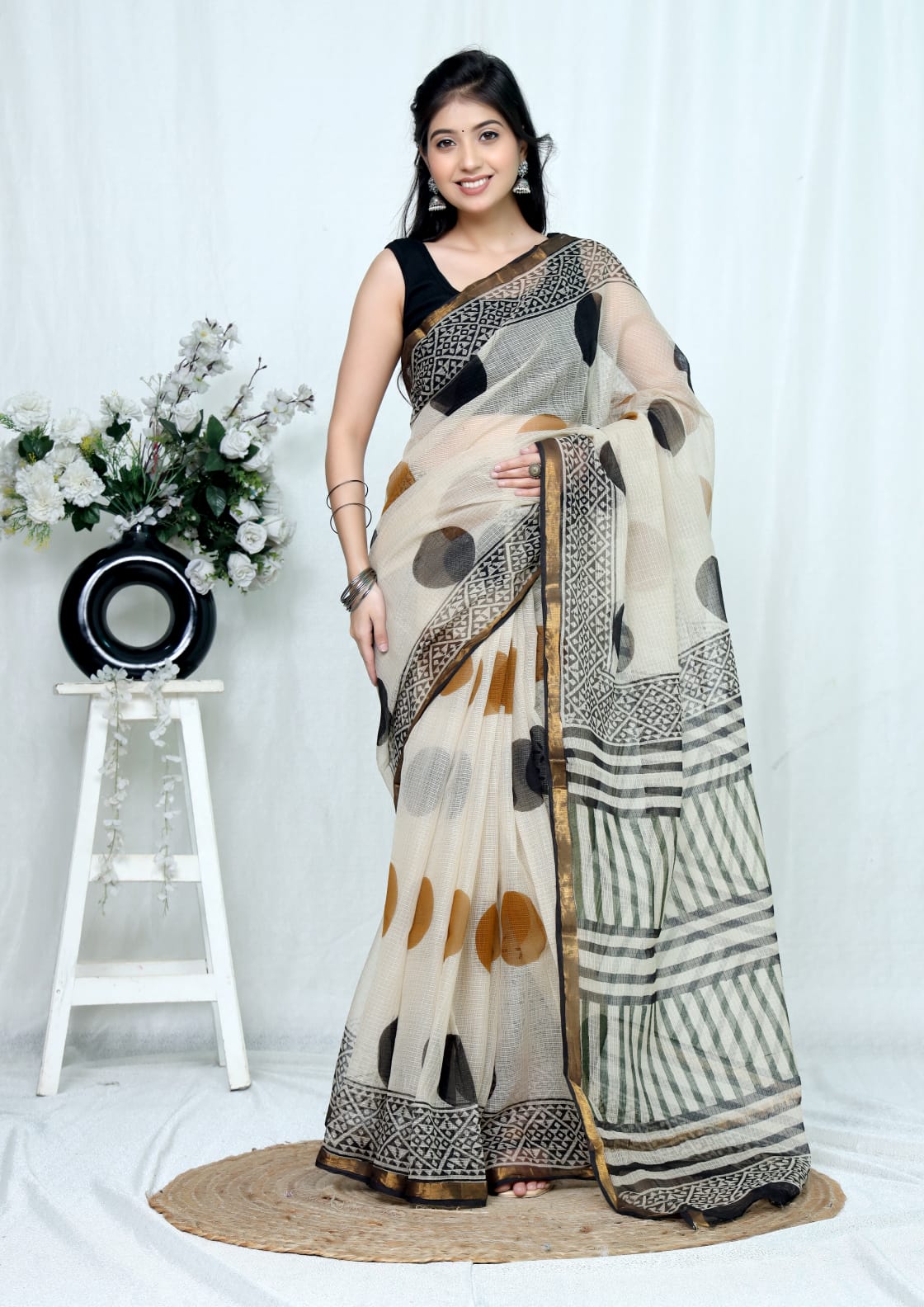 Jaipuri Block Printed Cotton Kota Doriya Saree (CIS133)