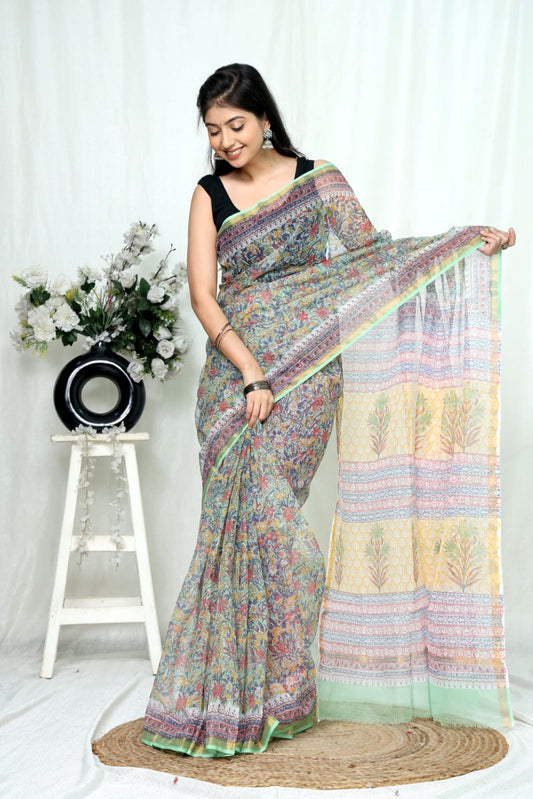 Jaipuri Block Printed Cotton Kota Doriya Saree (CIS135)
