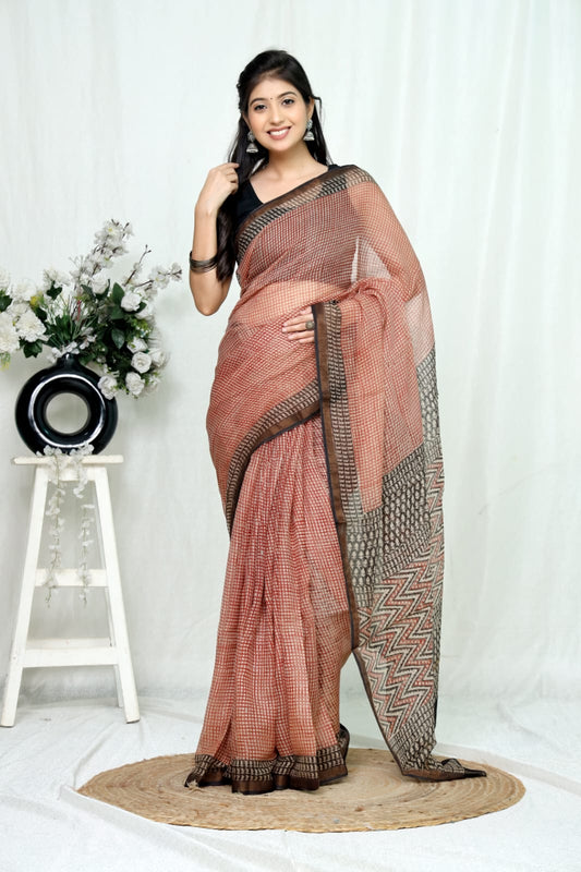 Jaipuri Block Printed Cotton Kota Doriya Saree (CIS142)