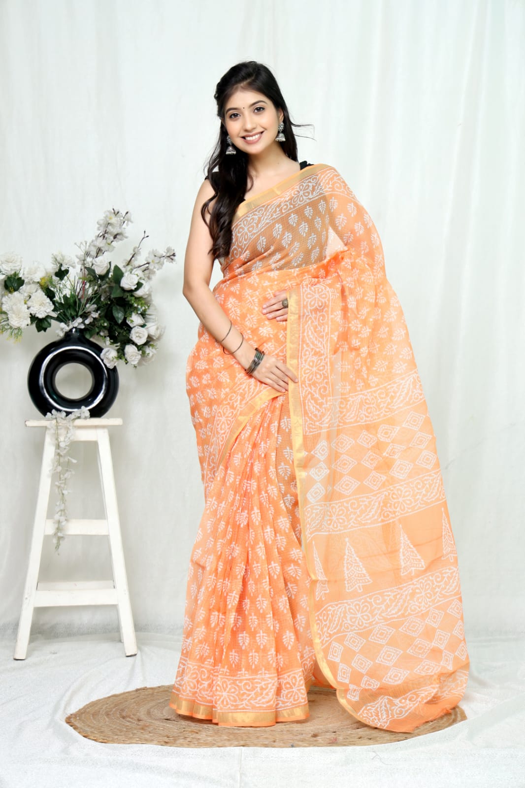 Jaipuri Block Printed Cotton Kota Doriya Saree (CIS164)