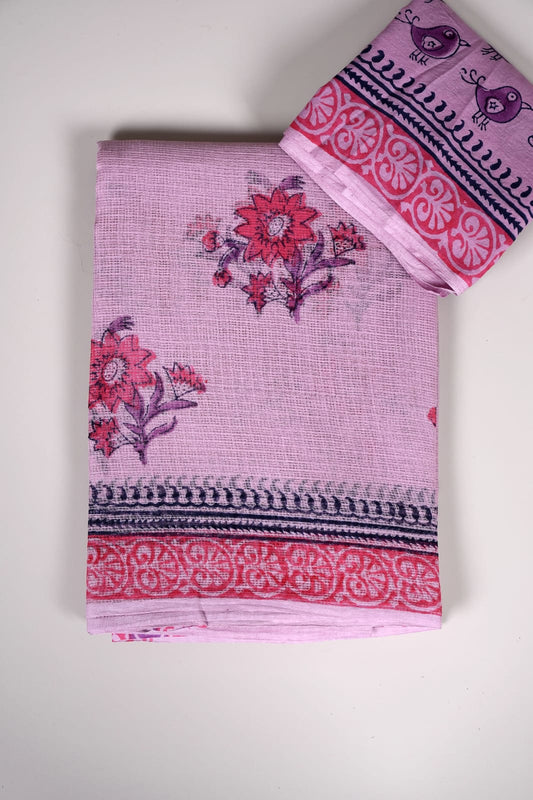 HAND BLOCK BAGRU PRINTED KOTA DORIYA SAREE WITH MULMUL BLOUSE (KDS112)