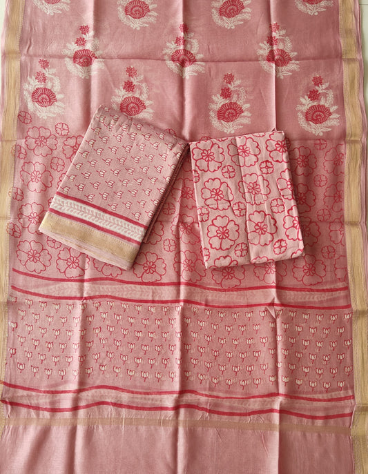 JAIPURI HAND BLOCK PRINTED MAHESHWARI SILK SUIT WITH SILK DUPPATA (MSD112)