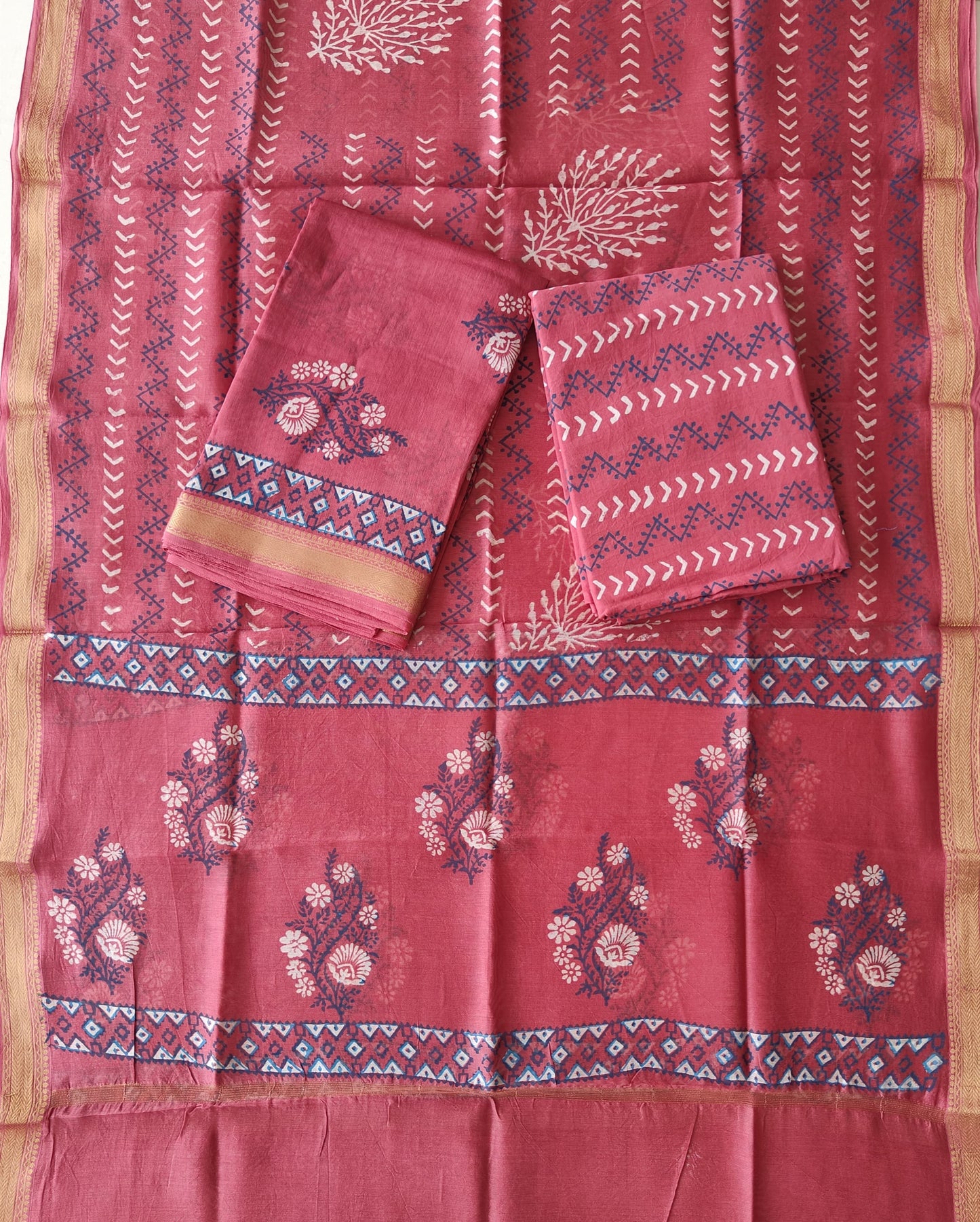JAIPURI HAND BLOCK PRINTED MAHESHWARI SILK SUIT WITH SILK DUPPATA (MSD113)