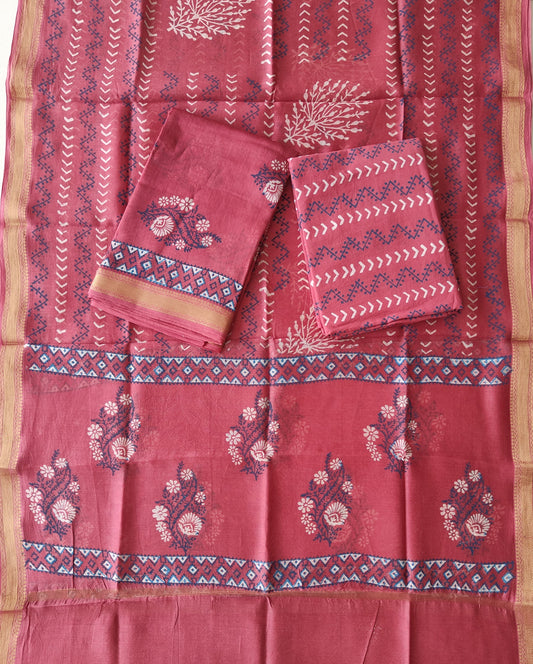 JAIPURI HAND BLOCK PRINTED MAHESHWARI SILK SUIT WITH SILK DUPPATA (MSD113)