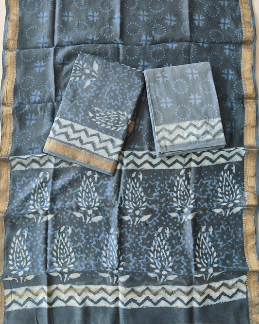 JAIPURI HAND BLOCK PRINTED MAHESHWARI SILK SUIT WITH SILK DUPPATA (MSD118)