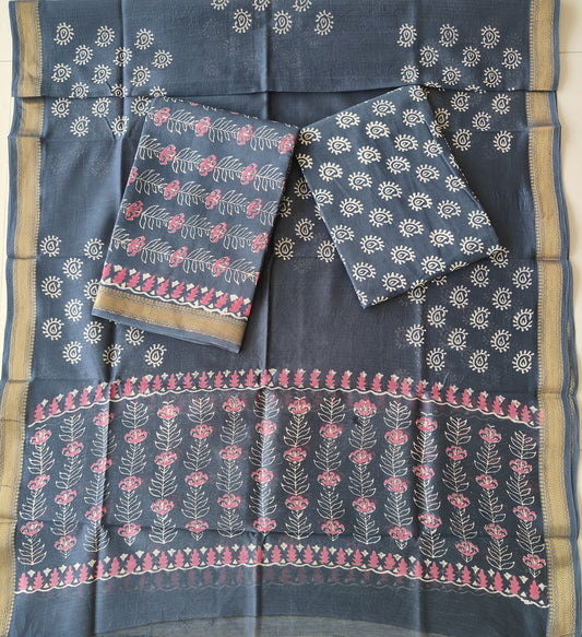 JAIPURI HAND BLOCK PRINTED MAHESHWARI SILK SUIT WITH SILK DUPPATA (MSD116)