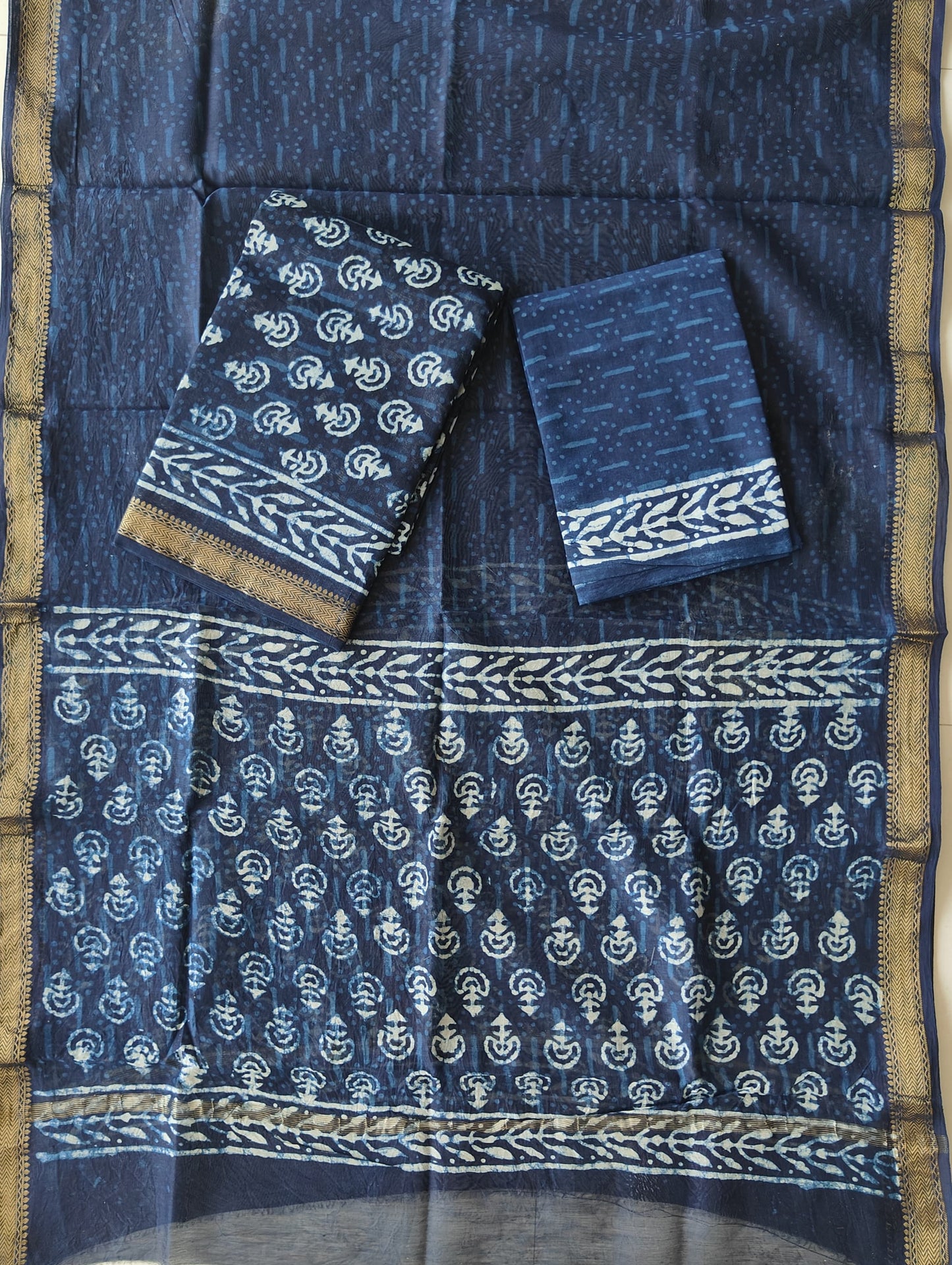 JAIPURI HAND BLOCK PRINTED MAHESHWARI SILK SUIT WITH SILK DUPPATA (MSD122)
