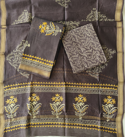 JAIPURI HAND BLOCK PRINTED MAHESHWARI SILK SUIT WITH SILK DUPPATA (MSD127)
