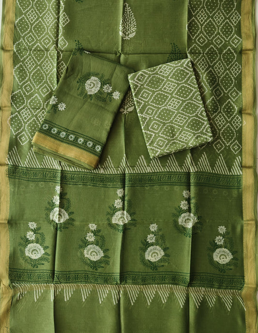 JAIPURI HAND BLOCK PRINTED MAHESHWARI SILK SUIT WITH SILK DUPPATA (MSD129)