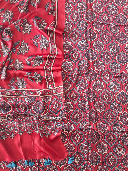 )Vanaspati Ajrakh Hand Block Printed Suits Modal Silk Fabric (CIT105)