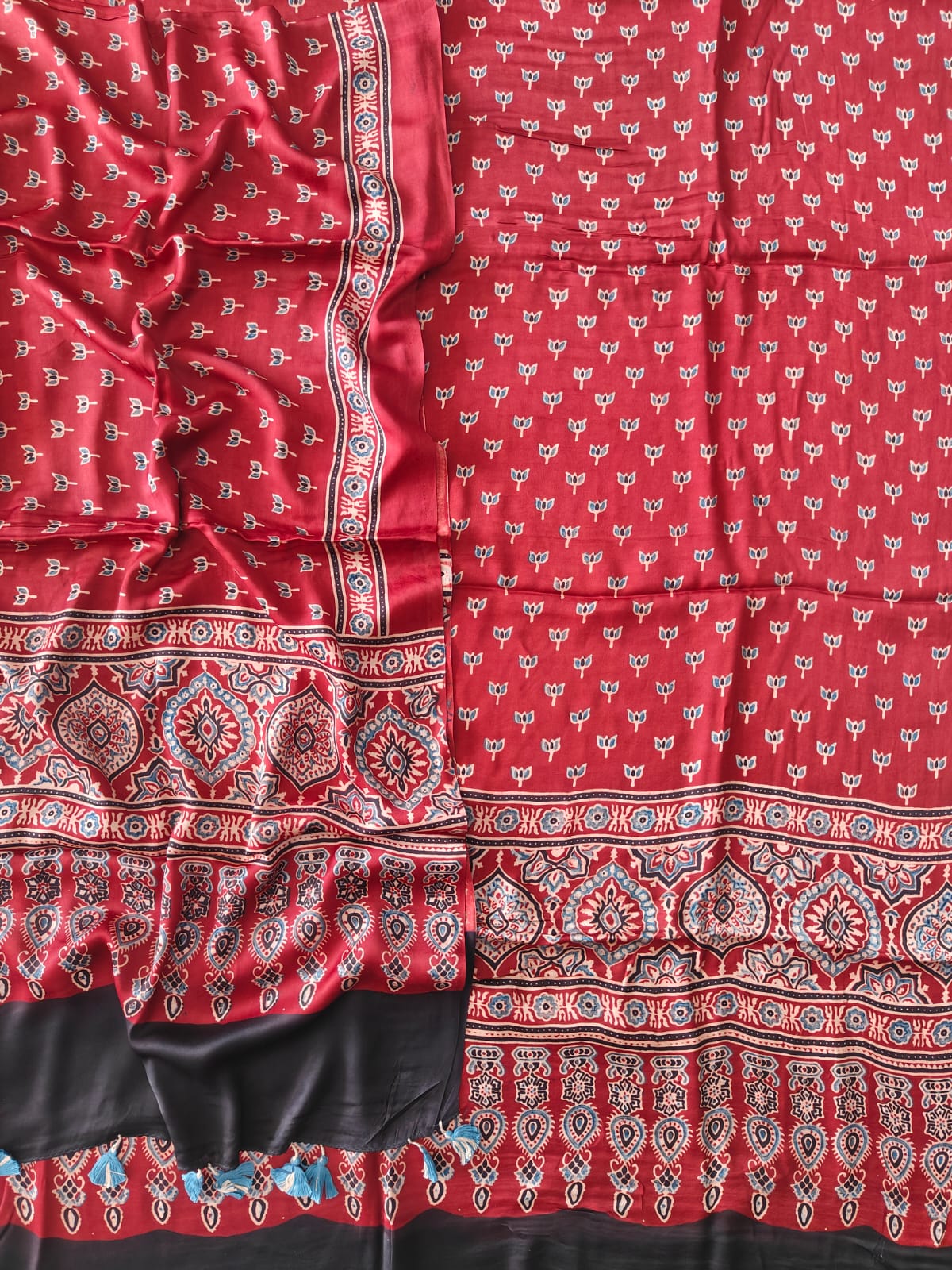 )Vanaspati Ajrakh Hand Block Printed Suits Modal Silk Fabric (CIT106)