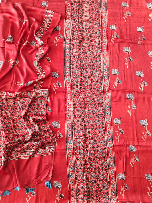)Vanaspati Ajrakh Hand Block Printed Suits Modal Silk Fabric (CIT104)