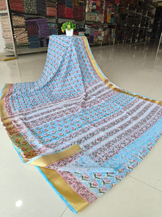 Hand Brush Painted Chiffon Saree with Blouse ( CIA75)