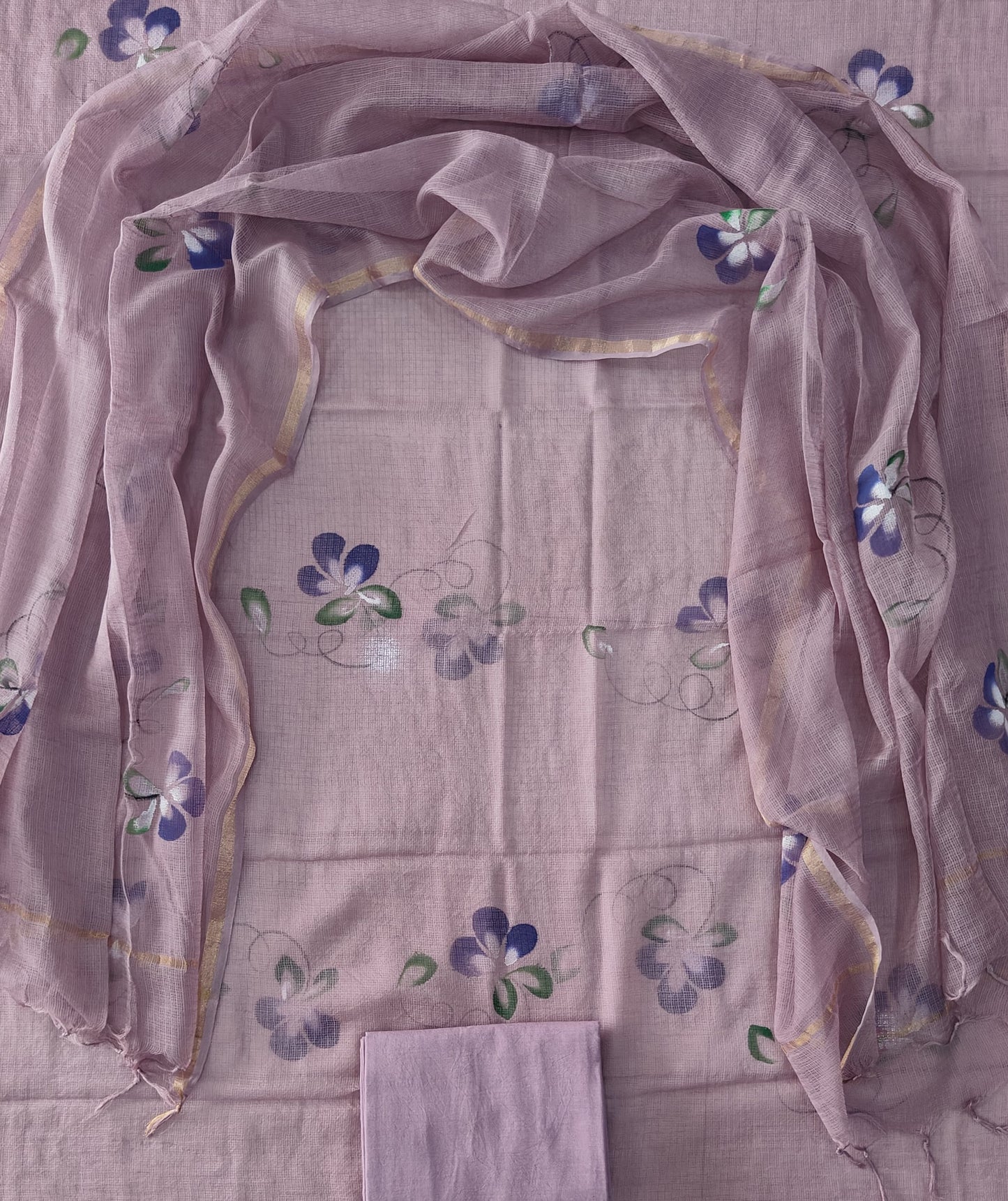 HAND BLOCK PRINTED KOTA DORIYA SUIT WITH KOTA DORIYA DUPPATA (FKS120)