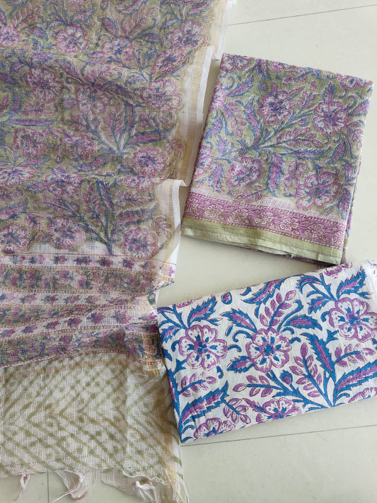 HAND BLOCK PRINTED KOTA DORIYA SUIT WITH KOTA DORIYA DUPPATA (FKS130)