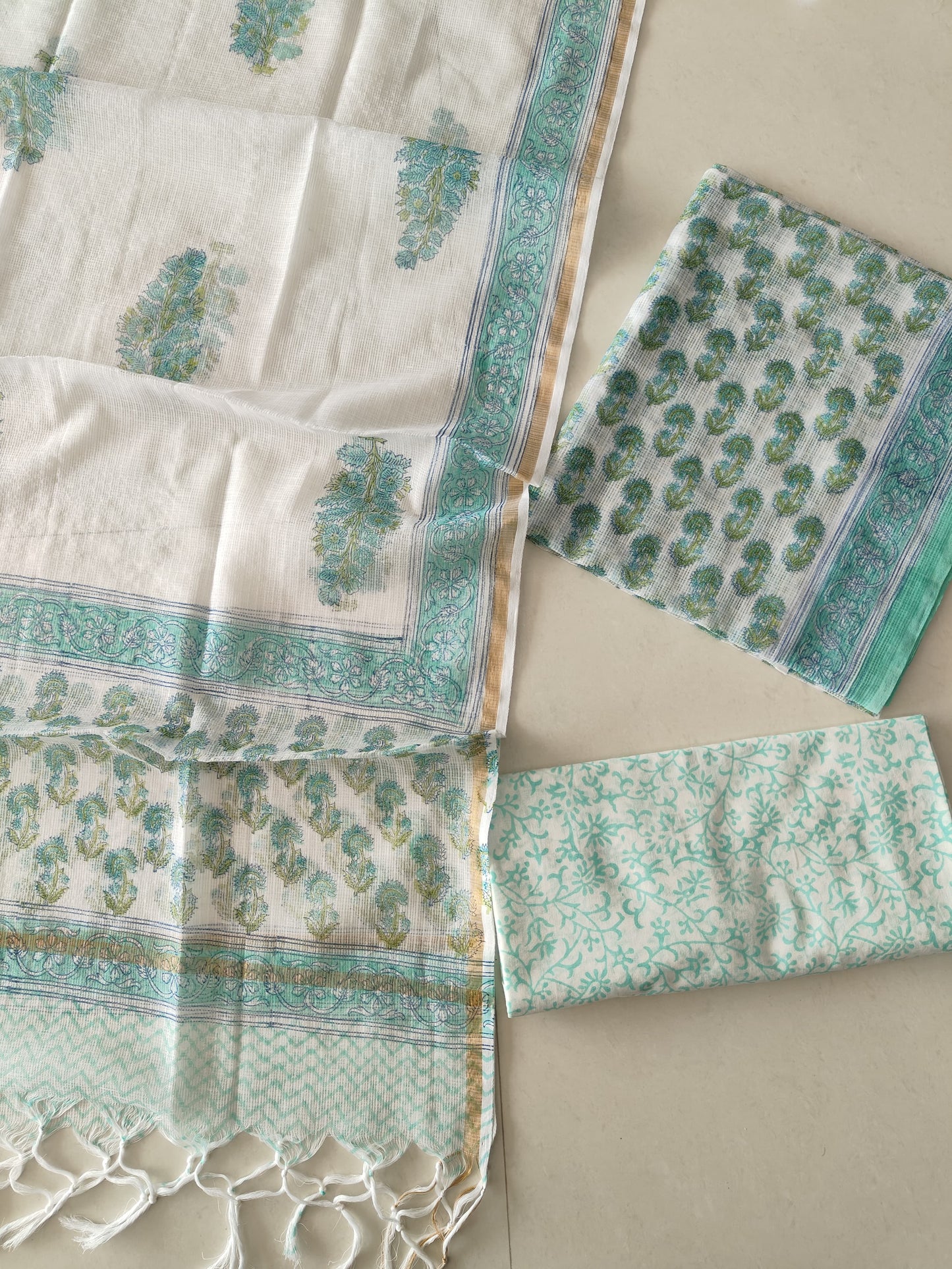 HAND BLOCK PRINTED KOTA DORIYA SUIT WITH KOTA DORIYA DUPPATA (FKS139)